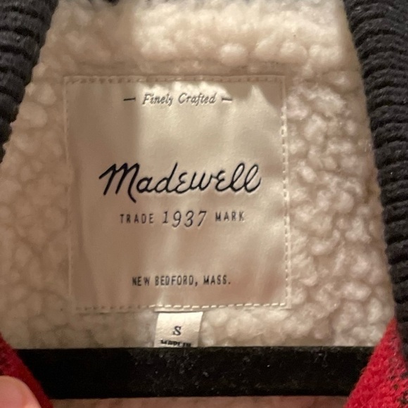 MADEWELL | Black & Red Wool Buffalo Plaid Sherpa Lined Vest | Size Small - Picture 8 of 12